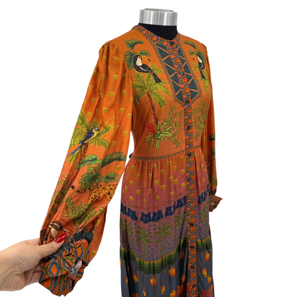 Farm Rio Est Mil Arvor Tropical Jungle Maxi Dress Orange Long‎ Sleeve Small NWT - Picture 16 of 16